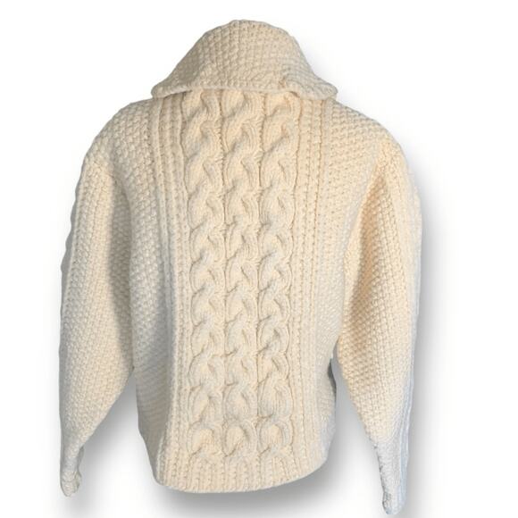 Vintage Hand Knit Chunky Oatmeal Cable Cardigan Sweater Cropped Shawl Collar - Picture 4 of 8